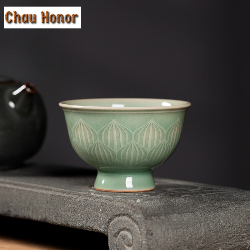Celadon Ceramic Cup - 100ml Handmade Longquan Celadon Goblet Teacup